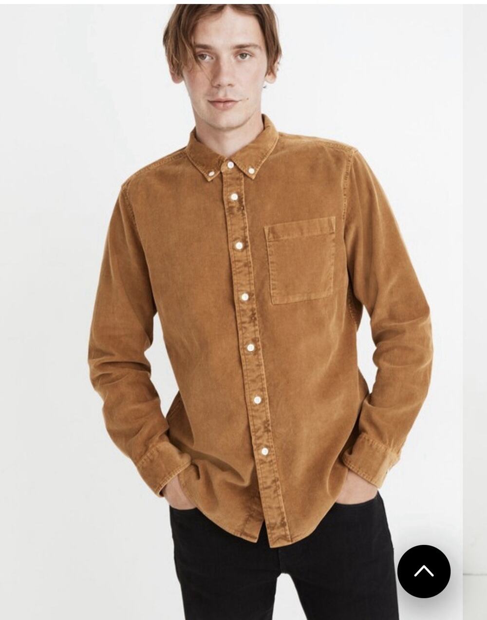 Madewell Corduroy Shirt Men Unisex Brown Perfect Fit Long Sleeve Button Up Small